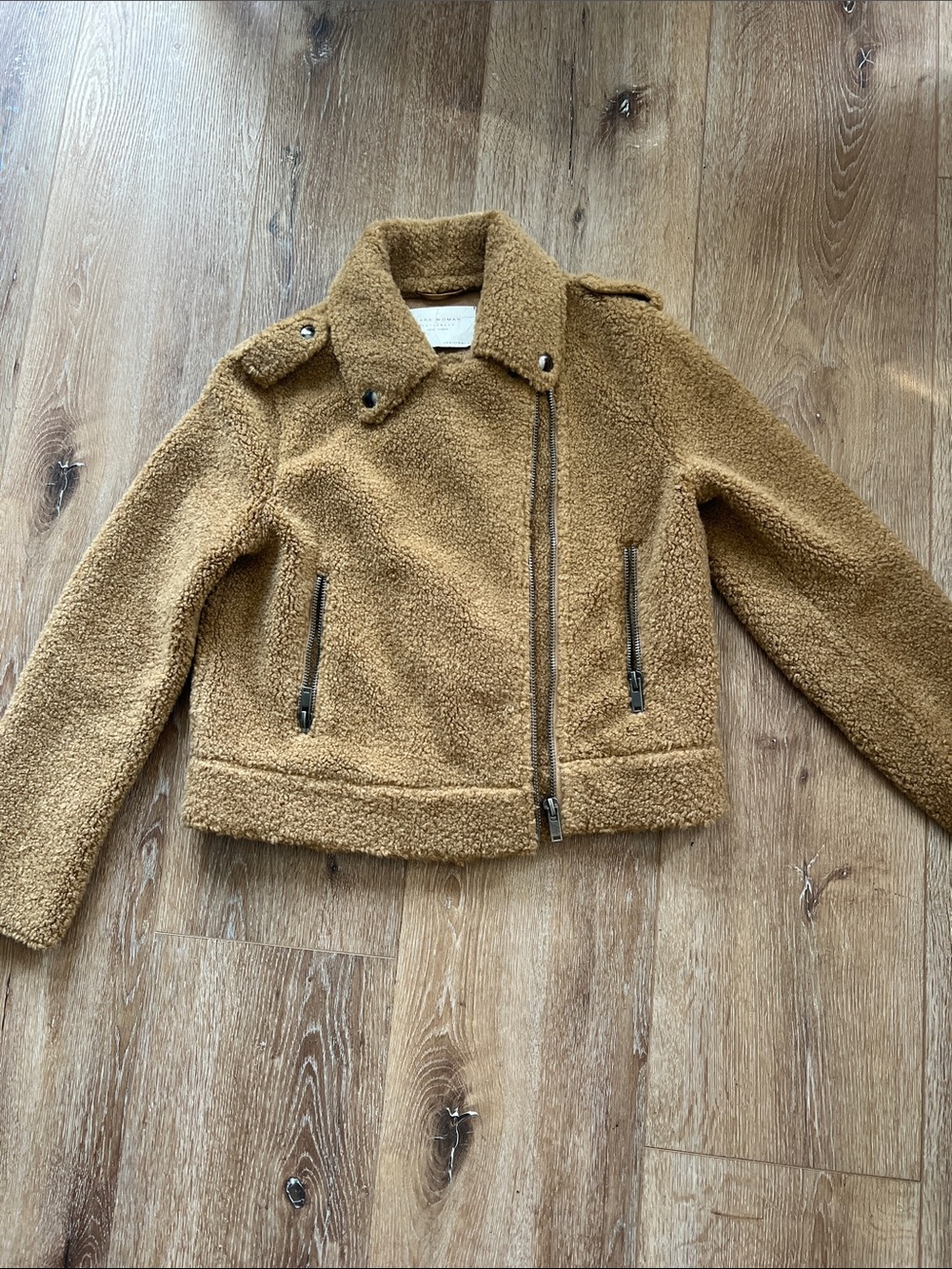 Zara Camel Faux Shearling Bomber Jacket